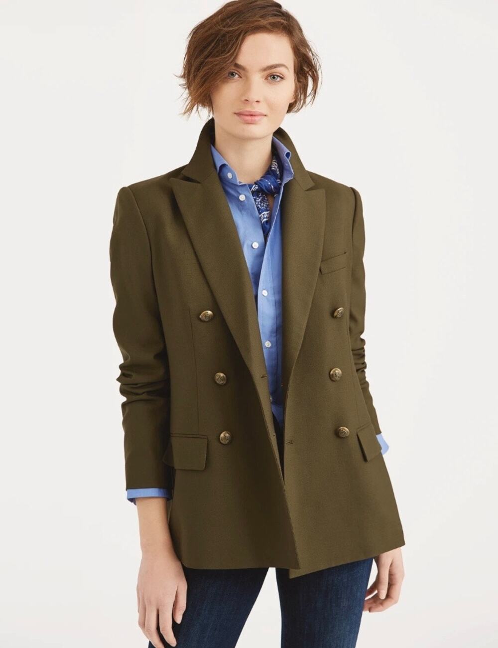 Polo Ralph Lauren Army Green Olive Double Breasted Military Jacket Blazer 0 XS